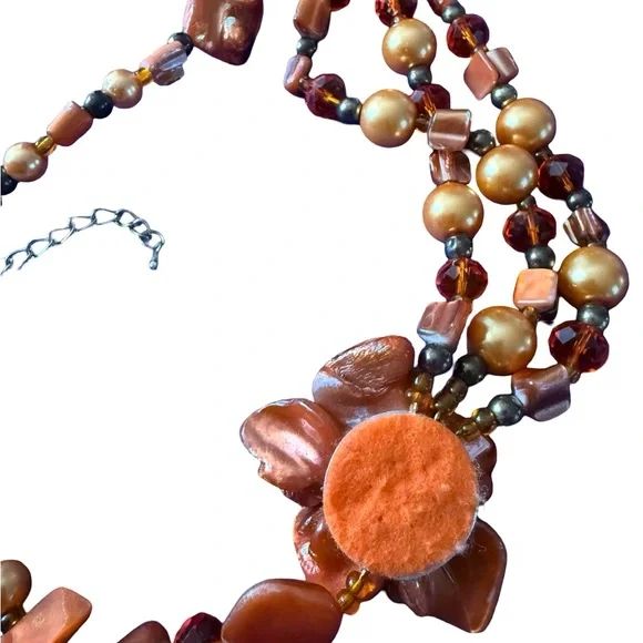 VINTAGE 80s Orange Coral Chip Glass Beads and Pearl Choker Necklace 20” RARE - Picture 3 of 5